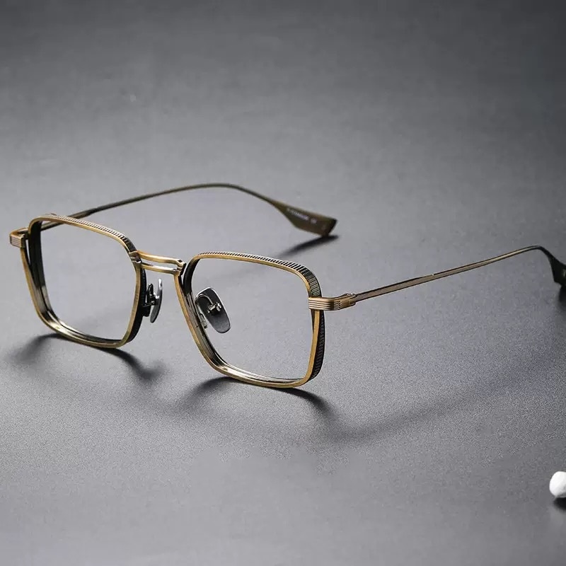 Lunettes pour homme, montures optiques carrées en métal vintage avec verres transparents, verres anti-lumière bleue, design de luxe