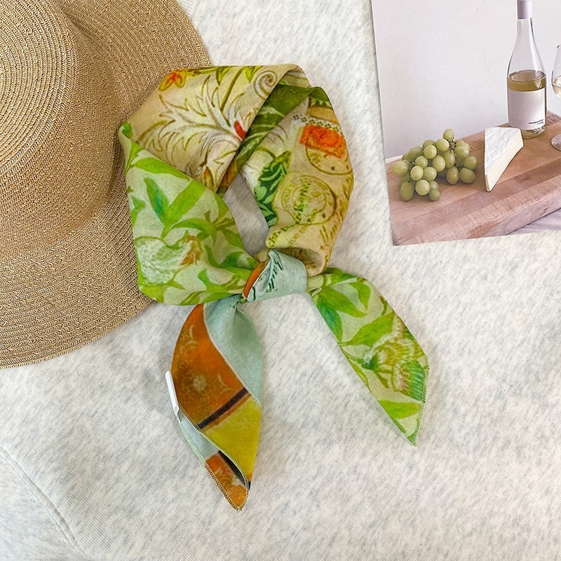 Foulard carré 100% coton pour femmes, imprimé, avec rubans, bandeaux, bandana, foulard de poignet, foulard pour sac, foulard pour le cou