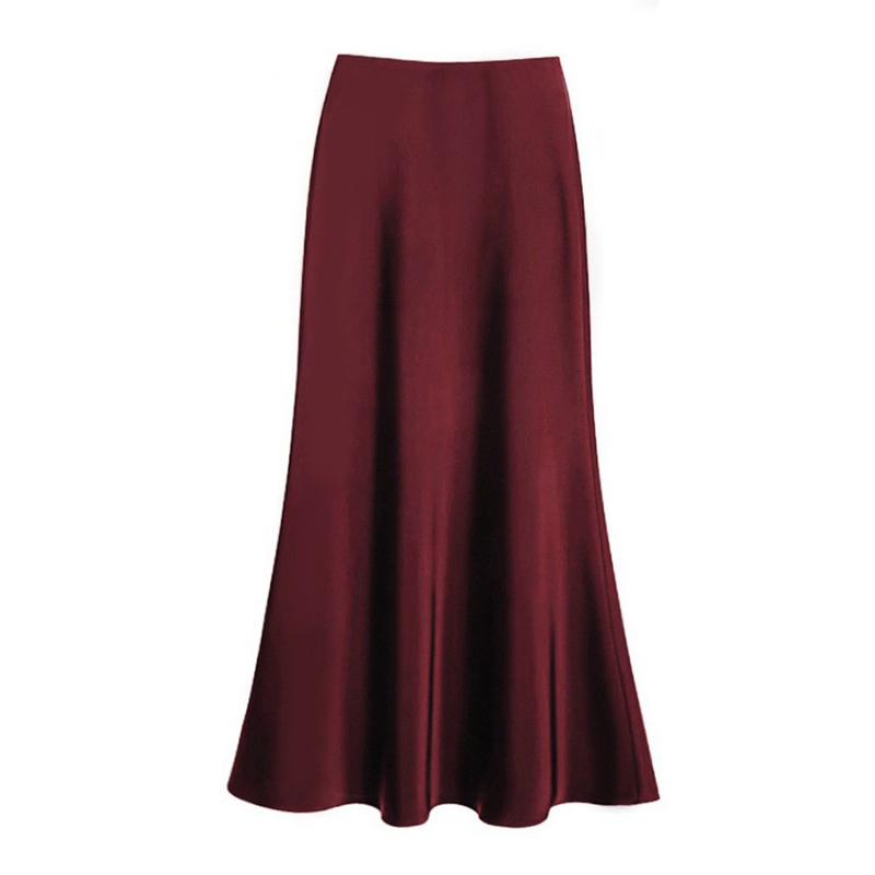 Jupe en Satin pour femmes, jupe mi-longue trapèze, fluide, moulante, taille haute, queue de poisson, printemps-automne