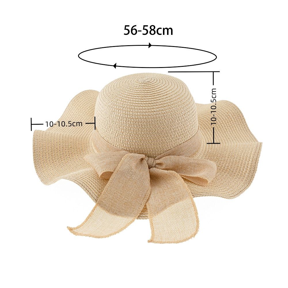 Chapeau de plage à large bord avec protection UV, rubans à nœud, chapeau de paille de voyage, casquette pare-soleil pliable portable, mode