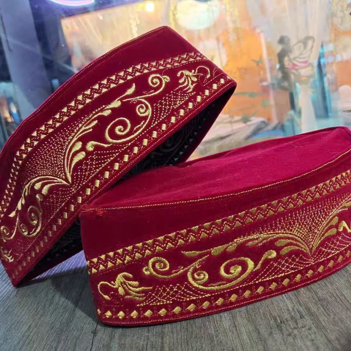 Casquettes de bateau malaisiennes pour hommes, chapeau brodé noir et rouge, velours doux au toucher, vêtements de sauna de dinde, hijab élégant, Eid Prayer, Lslam