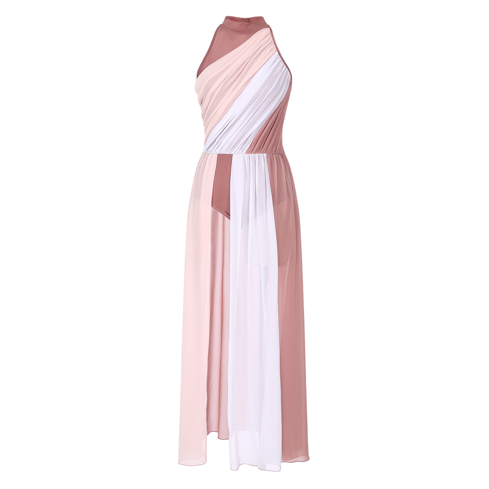 Robe de danse lyrique moderne pour femmes, justaucorps de gymnastique de Ballet, sans manches, fendue, transparente, vêtements de danse contemporains pour spectacle sur scène