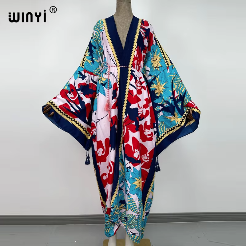 Manteau kimono d'été WINYI à imprimé, cardigan à manches longues, abaya pour femme musulmane, robe bohème, kaftan abaya, caftan de luxe de Dubaï