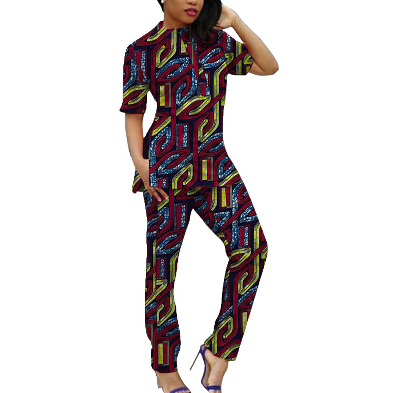 Ensemble Ankara pour femmes, tenue africaine Coutre, haut à manches courtes et pantalon, imprimé traditionnel, vêtements de fête pour femmes, sur mesure