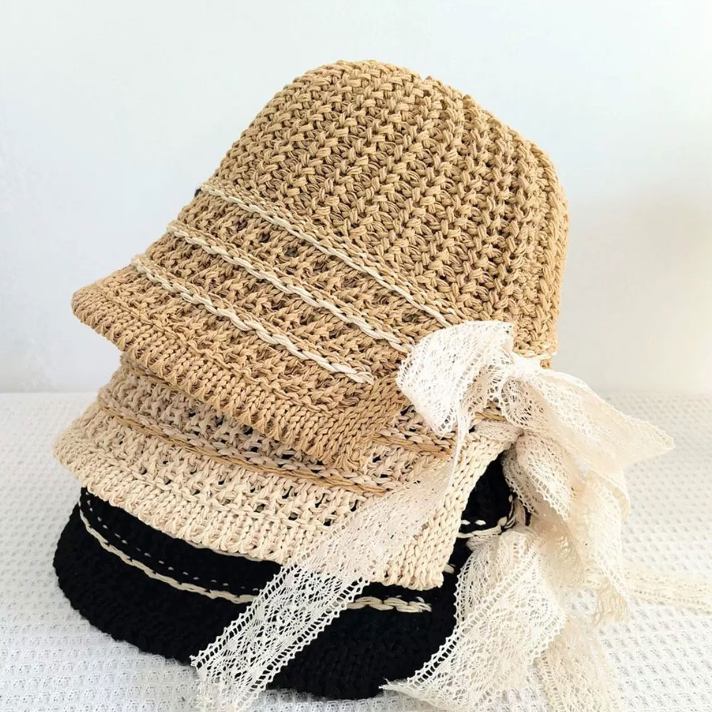 Chapeau de paille tressé pour femme, chapeau de soleil d'été pour la plage et les voyages, chapeau de pêcheur pour les vacances, chapeau de soleil ajouré respirant facile à ranger
