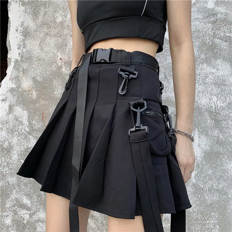 Jupe noire pour femme, style Harajuku, tendance, jupe plissée taille haute, jupe courte