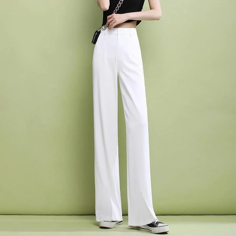 Pantalon élégant pour femmes, mode décontractée, fluide blanc, Long, costume d'été, pantalon droit, jambes larges, ample, 2025
