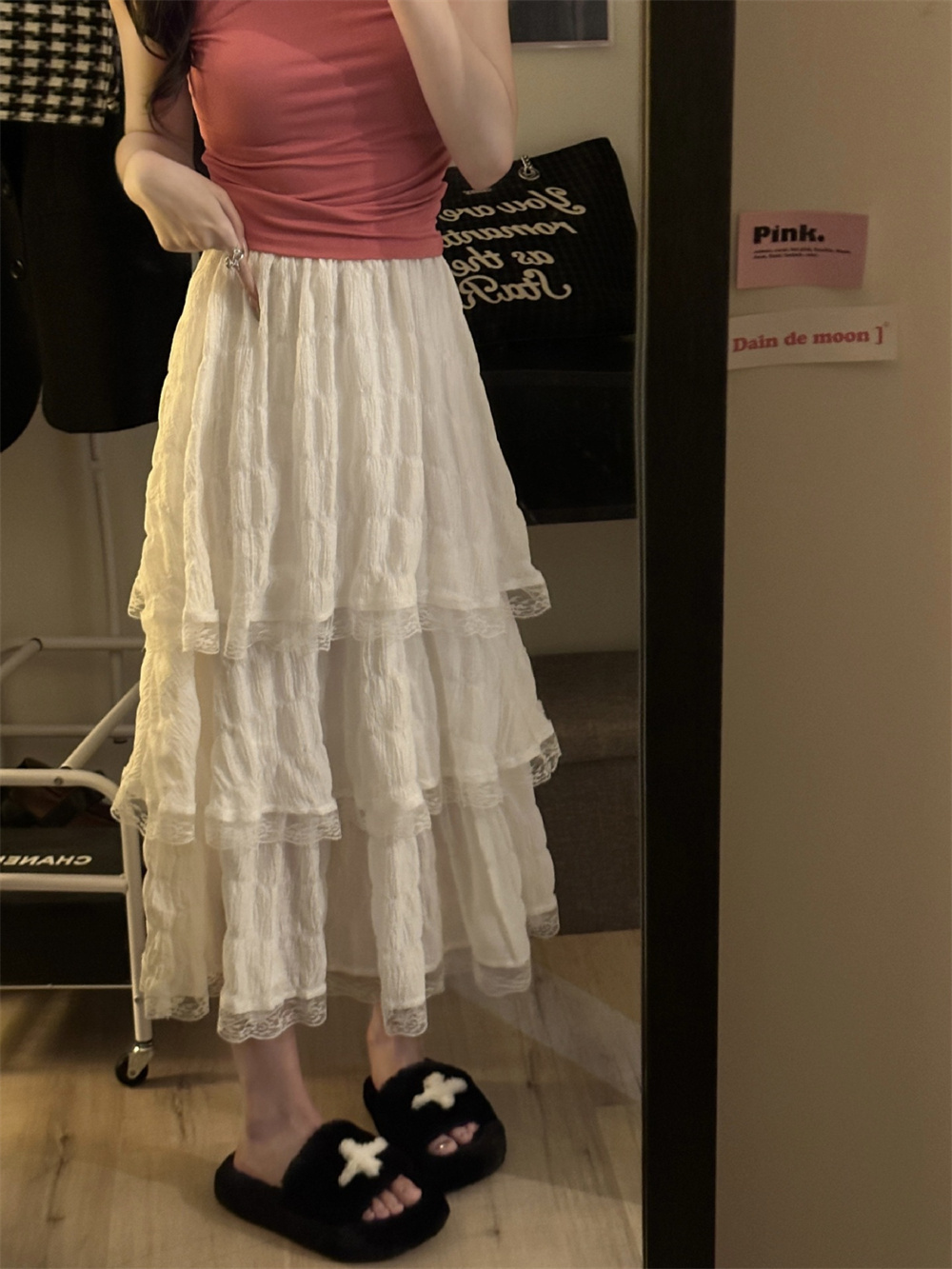 Valider ens-Jupe longue en dentelle au crochet pour femme, taille haute élastique, volants bas, jupes plissées, blanc, noir, mode coréenne, nouveau, été, 2024