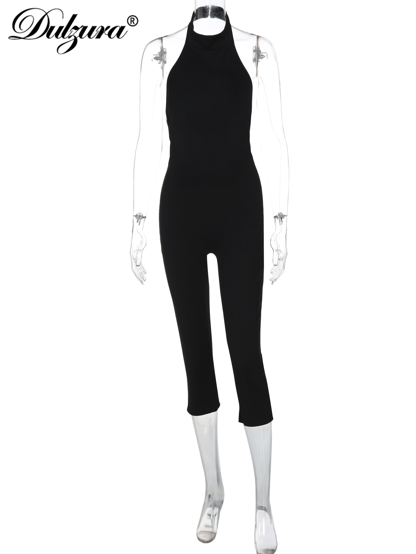 Dulzura femmes licou sans manches dos nu côtelé simple boutonnage combinaison solide Sexy barboteuse décontractée fête Club vêtements de rue