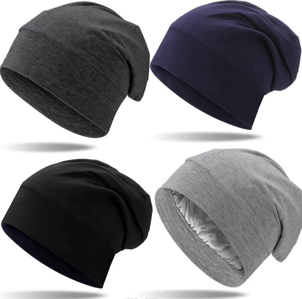 Bonnet à cheveux doublé en satin pour hommes et femmes, bonnet de nuit élastique en coton de bambou, bonnet injullies Skullies, enveloppement de sauna pour cheveux bouclés