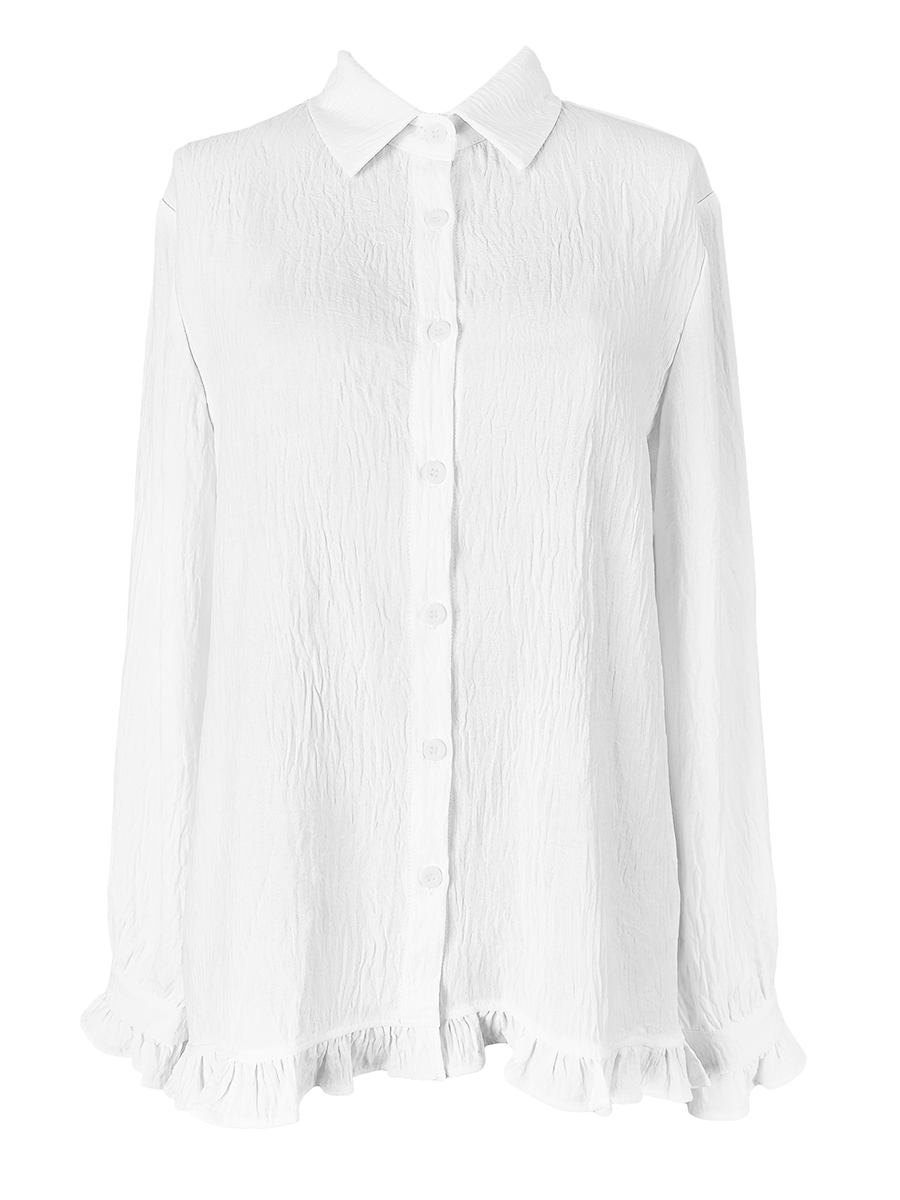 Chemisier blanc élégant à volants pour femmes, chemise à manches longues boutonnée, hauts amples décontractés vintage, vêtements décontractés pour femmes printemps automne
