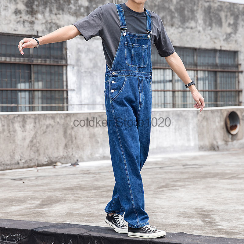 Salopette en Denim pour hommes, nouvelle collection décontractée, poches multiples, épissure ample, barboteuse droite, mode bretelles réglables, jean pour hommes