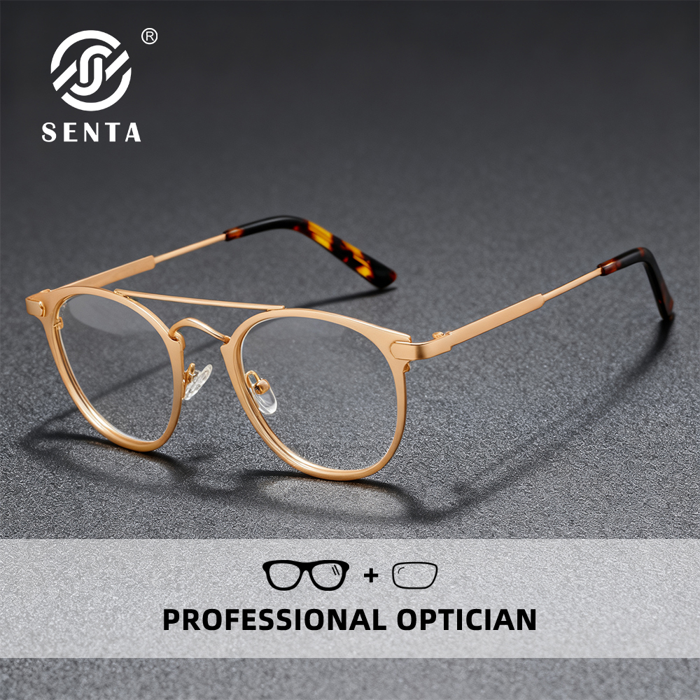 Lunettes de vue rondes classiques pour hommes, marque de luxe, Vintage, Anti-lumière bleue, pour femmes, monture dorée à double faisceau + 1