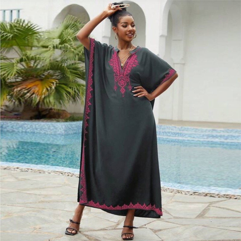 Robe de plage brodée en coton vintage pour femmes, couverture de bikini, robes sexy, vacances, protection solaire