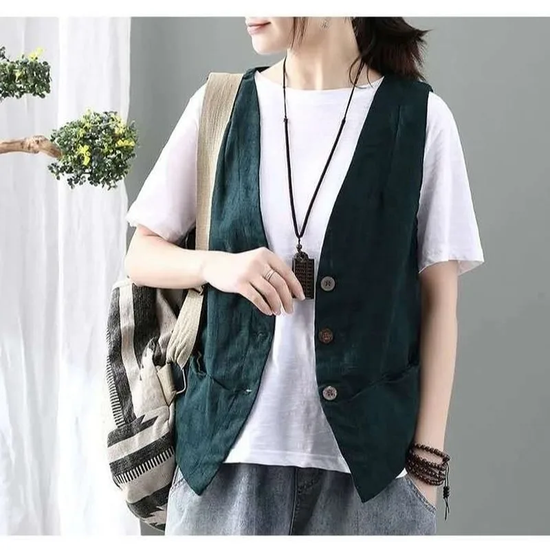 Gilets femmes minimaliste élégant rétro été Chic mode tout-match femmes gilet sans manches loisirs simple boutonnage dames vêtements d'extérieur