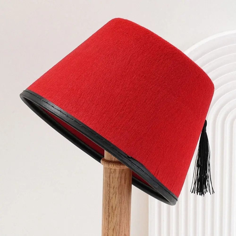 Chapeau Fez Traditionnel en Feutre Rond Rouge, Chapeau Marocain Respirant, Tarboosh Fez Universel