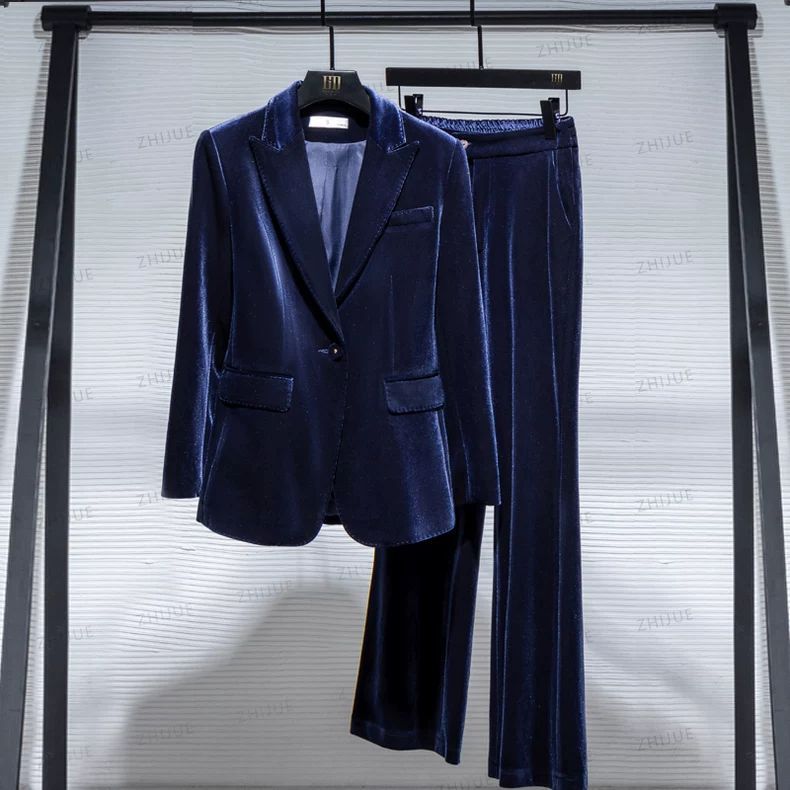 Costume en velours doré, ensemble pantalon et veste, pour femme, nouvelle collection printemps et automne 2026, veste élégante et ajustée, costume de style raffiné