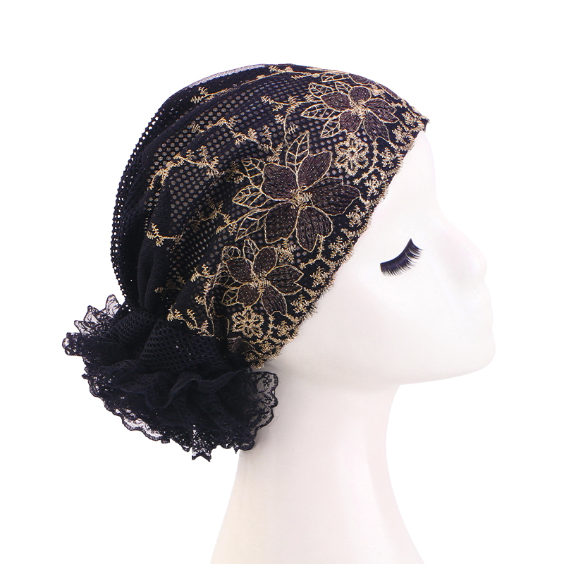 Nouveau femmes élégant broderie dentelle florale Turban casquette couvre-chef foulard chapeau musulman islamique chapeaux Bonnet intérieur Hijabs