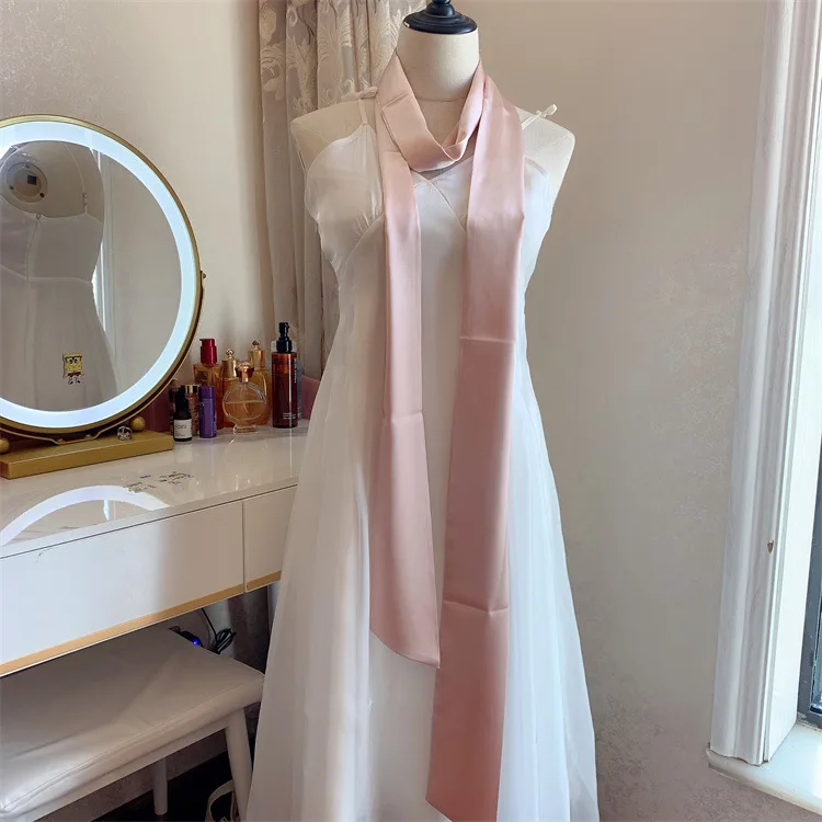 Écharpe en satin de soie 9,5x250cm, coloris noir, blanc, rose, jaune vin, jaune champagne, foulard long et large, ceinture DIY