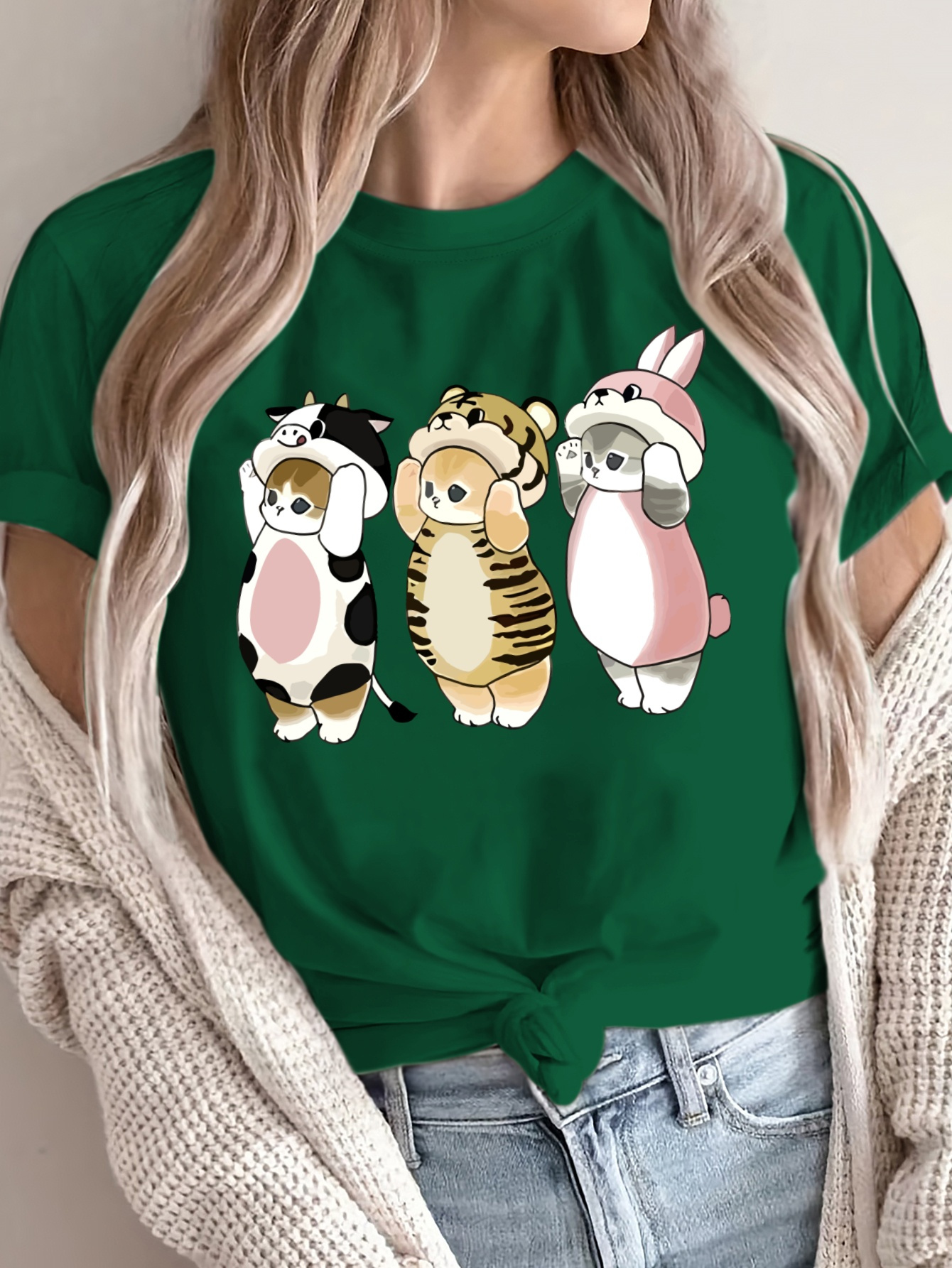 T-shirt à manches courtes imprimé animal de dessin animé mignon pour femme Design décontracté et sportif pour avec un adorable graphique chat chien lapin et ours