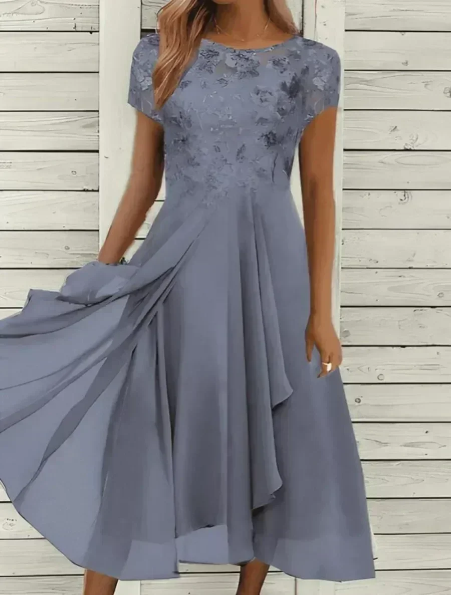 Robe de soirée longue en dentelle pour femmes, tenue de mariée élégante, grande taille, col bijou, longueur aux genoux, en mousseline de soie, nouvelle collection 2026