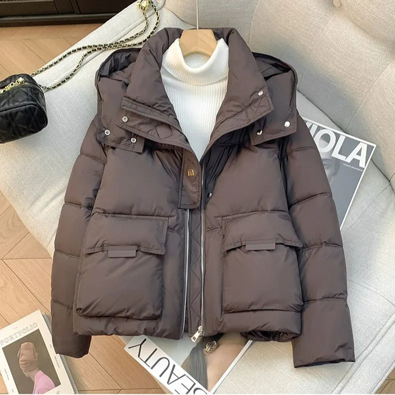 Veste Chic rembourrée en coton pour femme, pardessus court coréen à capuche, Parka épaisse et chaude, ample, à la mode, nouvelle collection hiver 2026