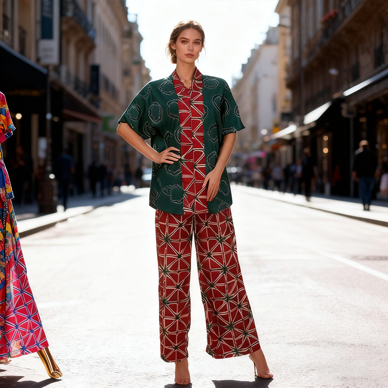 Ensemble de vêtements africains 2 pièces pour femmes, mode estivale, haut à manches courtes et col en V, pantalon long assorti, Dashiki, vêtements africains
