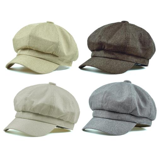 Casquette fine gavroche en coton et lin pour femmes, chapeaux béret pour femmes, casquette octogonale beige solide vintage, casquette d'artiste pour garçon boulanger, été