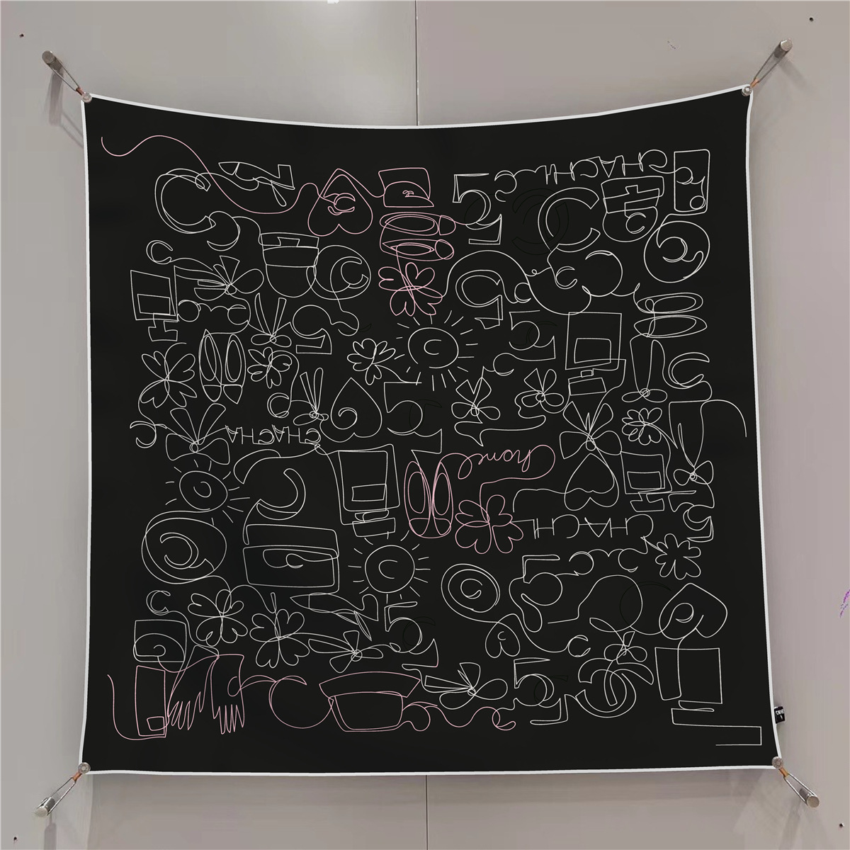 Nouveau Foulard Carré de Voyage pour Femme en Twill Noir et Blanc Peint à la Main, 90 cm, Protection Solaire, Châle, Écharpe, Voile