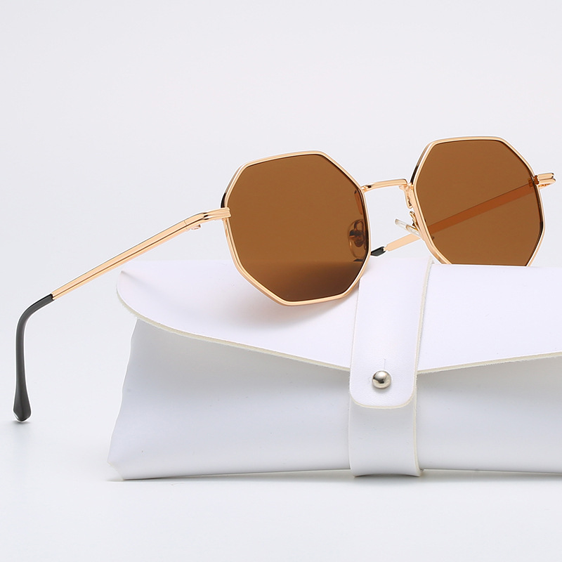 Lunettes de soleil pour femmes, lunettes de soleil en métal polygonales, monture vintage, lunettes de soleil de marque de luxe pour hommes, lunettes de soleil miroir UV400 pour femmes