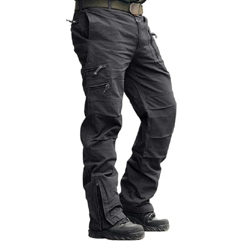 Pantalon Cargo Homme 2026 en Coton, Tactique d'Extérieur, Vintage Camouflage Vert, de Travail, Multi-Poches, en Coton, Camouflage Noir
