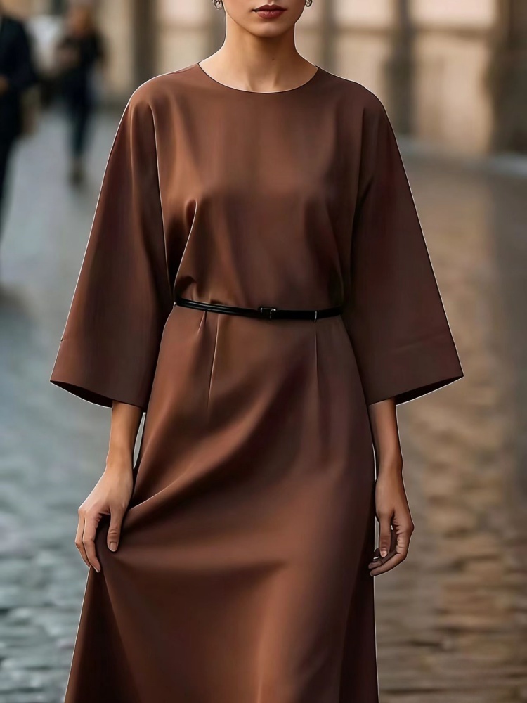 Robes longues élégantes, formelles et décontractées pour femmes (printemps/automne/été), avec une ceinture supplémentaire, en tissu non transparent