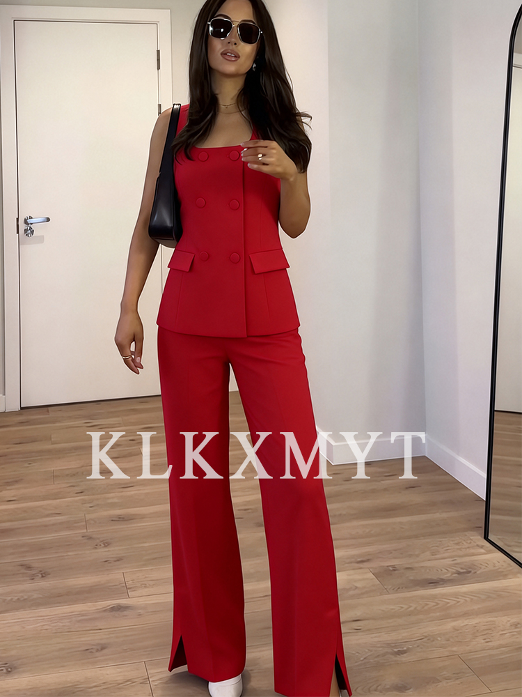 Femmes 2 pièces ensembles nouvelle mode bureau gilet haut + fendu jambe droite pantalon femmes costume formel deux pièces ensemble femmes tenue