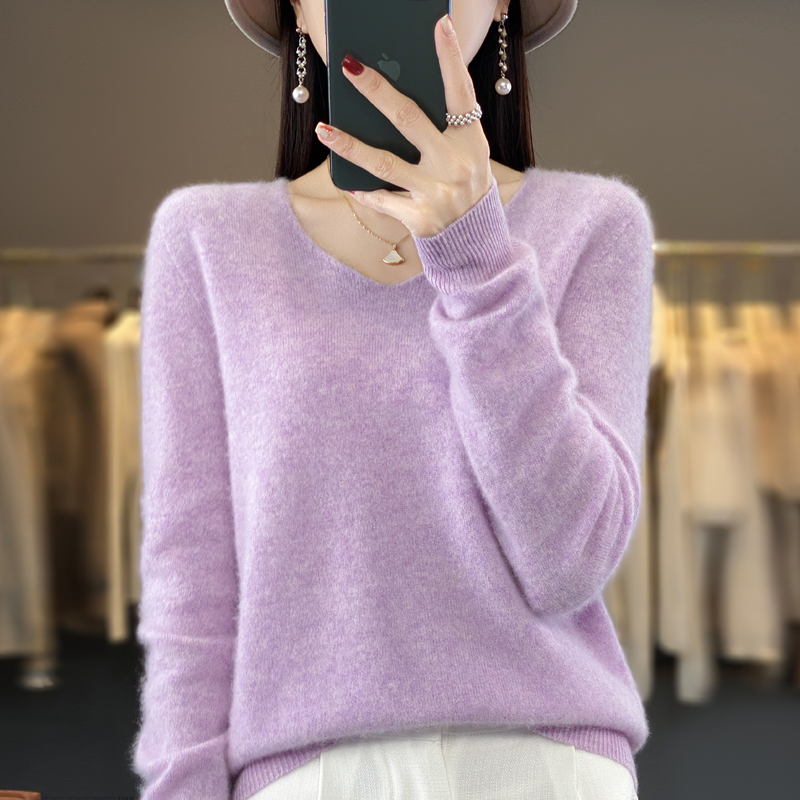 Pull en cachemire 100% pure laine pour femme, col en v, haut en tricot décontracté, manteau pour femme, mode coréenne, automne et hiver
