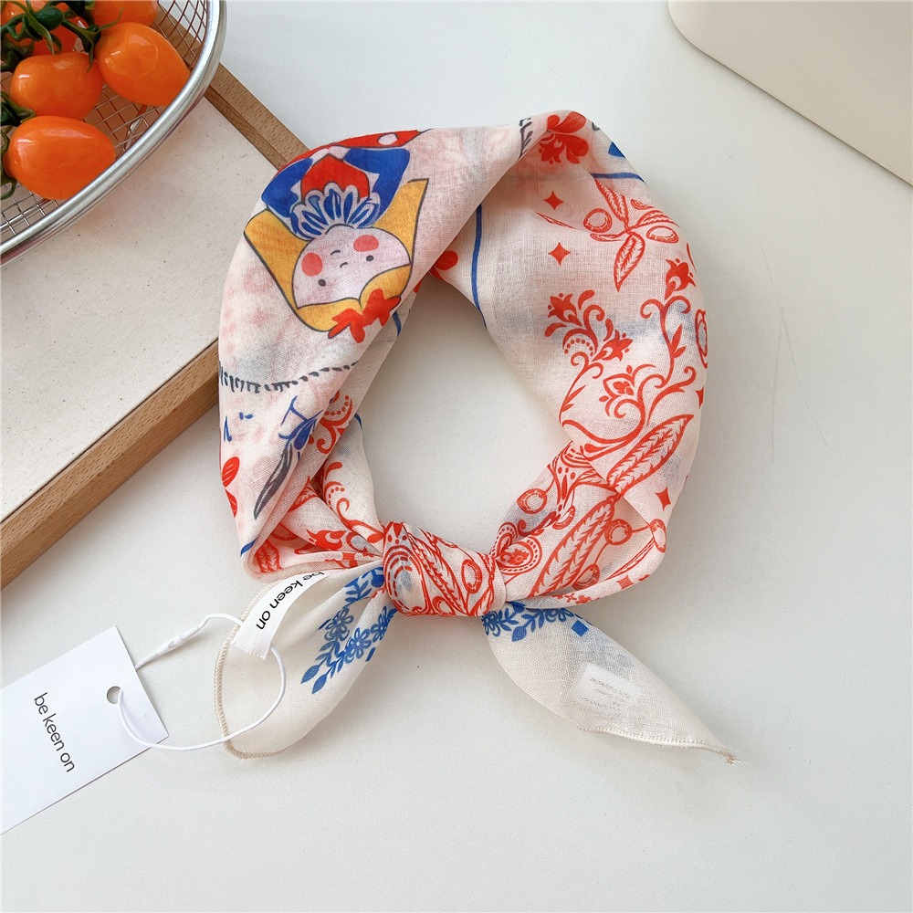 Foulard carré 55 cm, décontracté, à imprimé floral, bandana, foulard de tête, accessoires pour cheveux