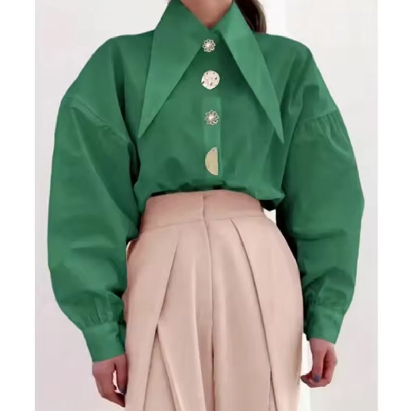 Chemisier ample à col pointu pour femmes, élégant, mode décontractée, chemises à manches longues, col rabattu, hauts, vêtements simples