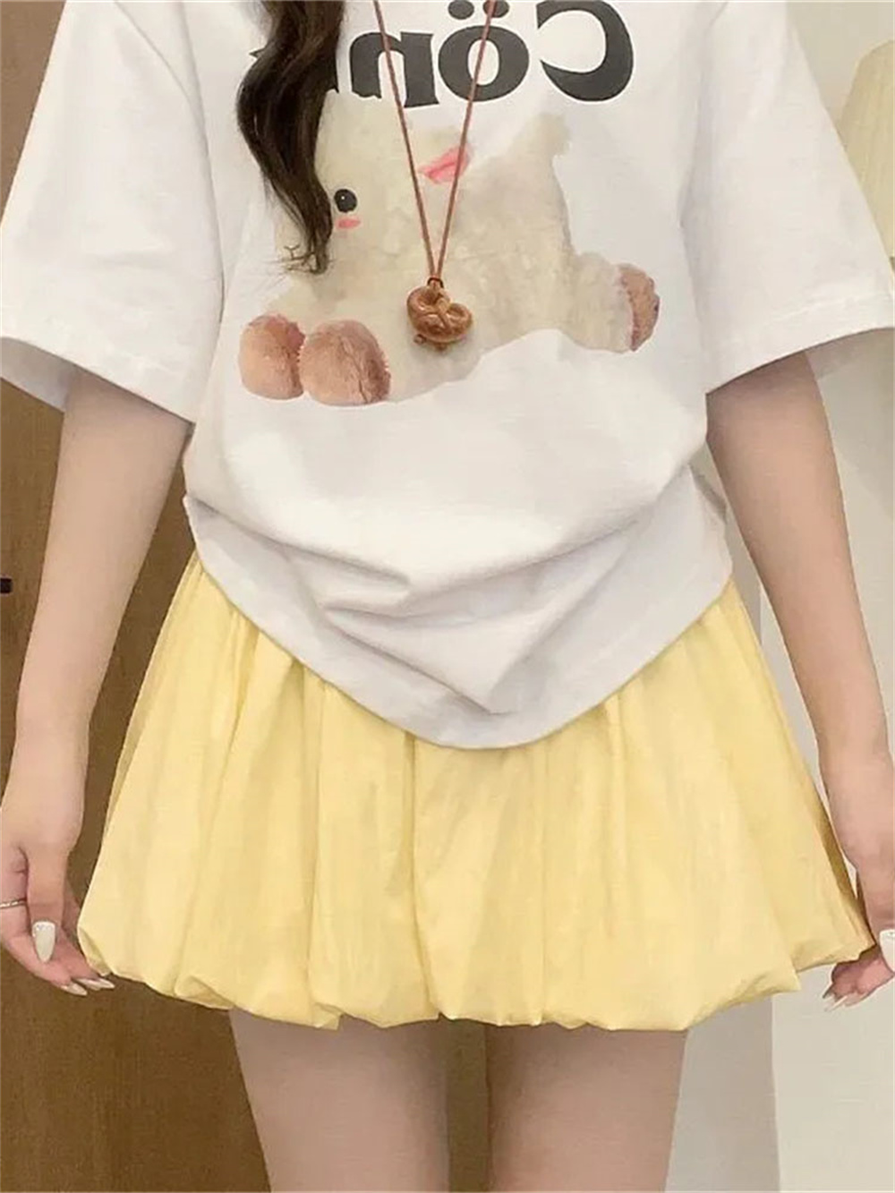 Mini-jupe taille haute coupe trapèze amincissante d'été avec short intégré pour petites tailles, ourlet plissé bouffant pour femme