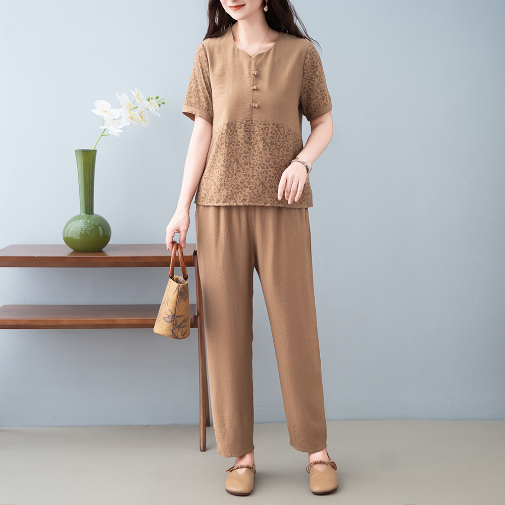 Ensemble chemise et pantalon à manches courtes pour femmes d'âge moyen et âgées, coupe ample, tenue pour mère, haut d'été