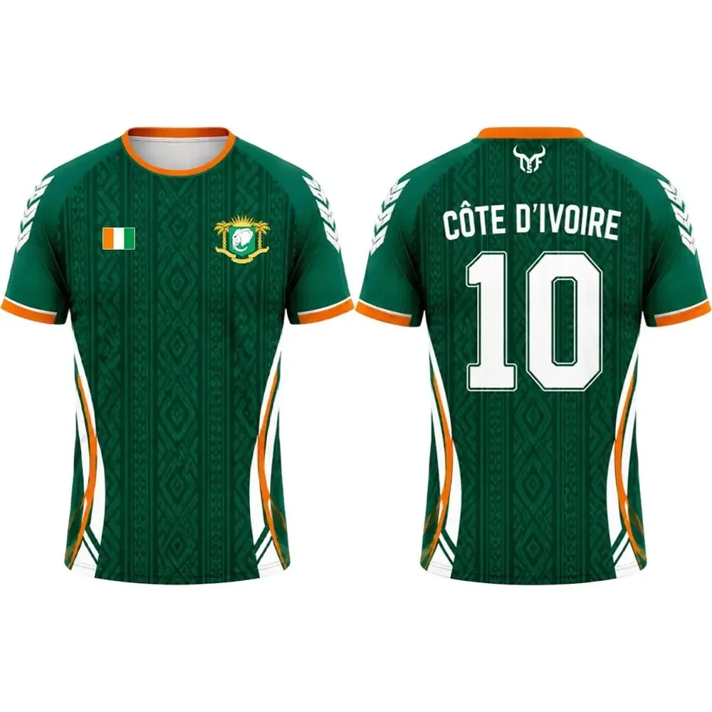 Maillot de supporter thème Côte d'Ivoire pour homme, impression 3D par sublimation, tissu mesh, séchage rapide, respirant, manches courtes, tee-shirt de sport décontracté