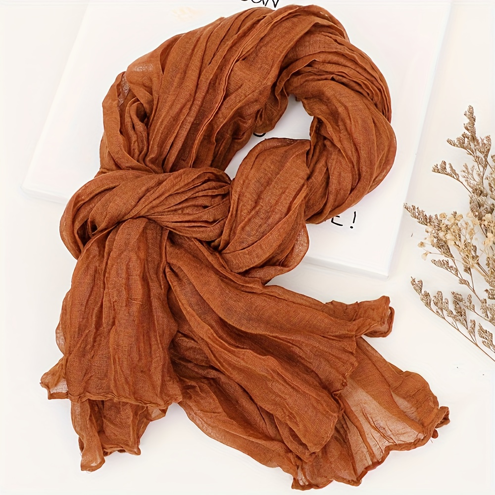 Écharpe plissée légère et fine en coton et lin, unie, froissée, polyvalente, pour femme, accessoire de mode