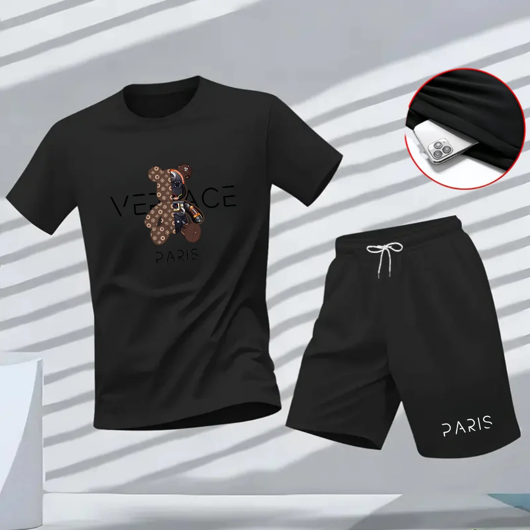 T-shirt d'été pour hommes, streetwear tendance, T-shirt hip-hop à manches courtes, T-shirt décontracté pour le sport et le fitness en plein air et short tw