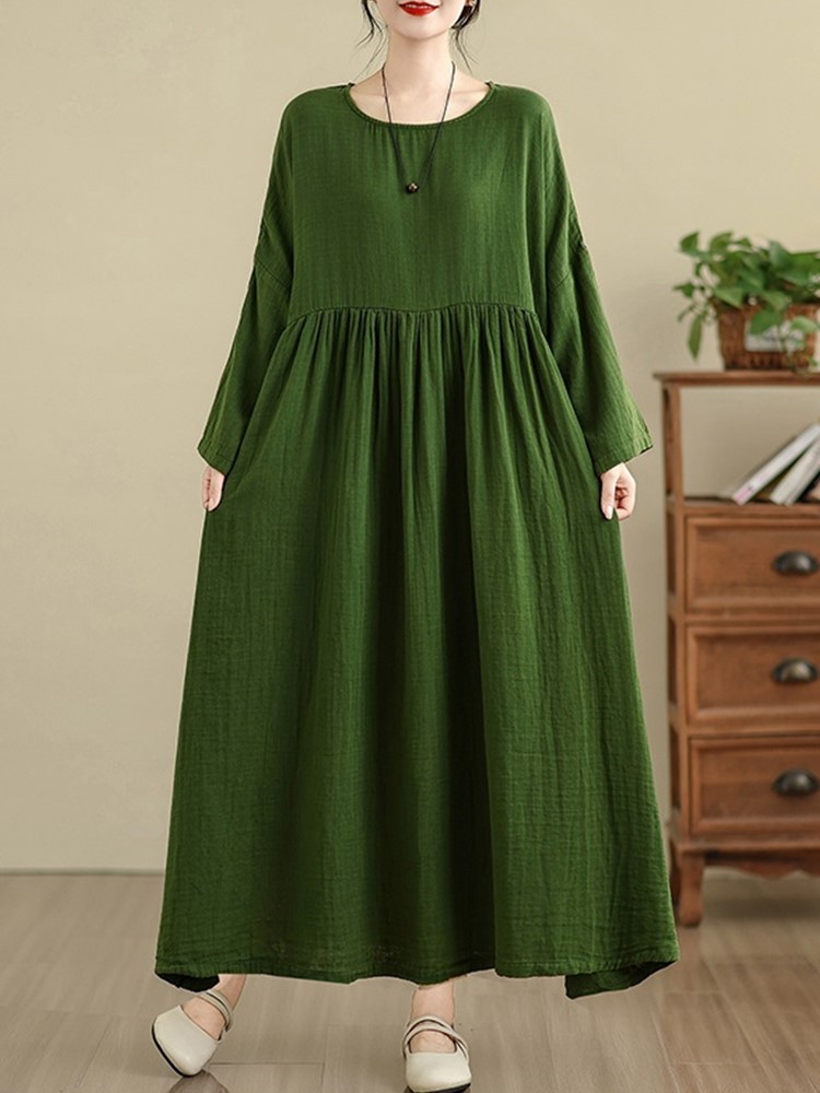 Manches longues surdimensionné coton vintage floral nouveau dans les robes pour les femmes décontracté ample longue printemps automne robe vêtements élégants 2025