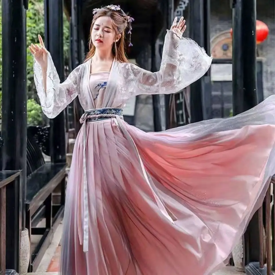 Robe Hanfu traditionnelle à fleurs pour femmes, Costume chinois ancien, belle danse Hanfu originale, Robe de princesse de la dynastie Tang, 2024