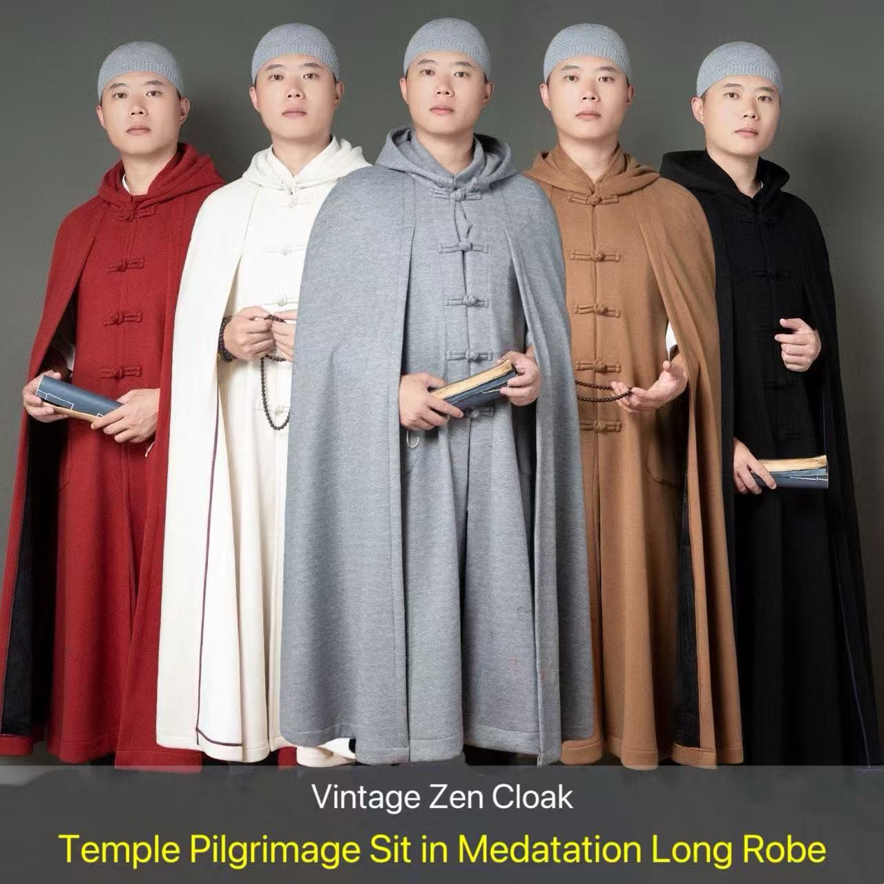 Cape à capuche de moine pour hommes et femmes, Costume traditionnel assis sur le Temple, Vintage, automne hiver, méditation, pèlerinage, longue Robe avec poche