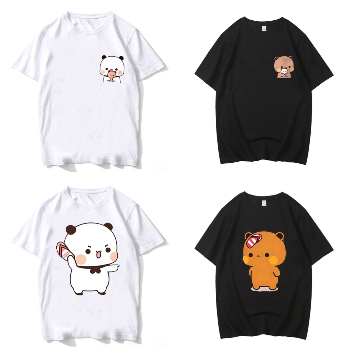 T-shirt en coton de haute qualité avec motif d'ours Panda Bubu Dudu, T-shirt drôle pour couple, vêtements décontractés à manches courtes pour femmes et hommes
