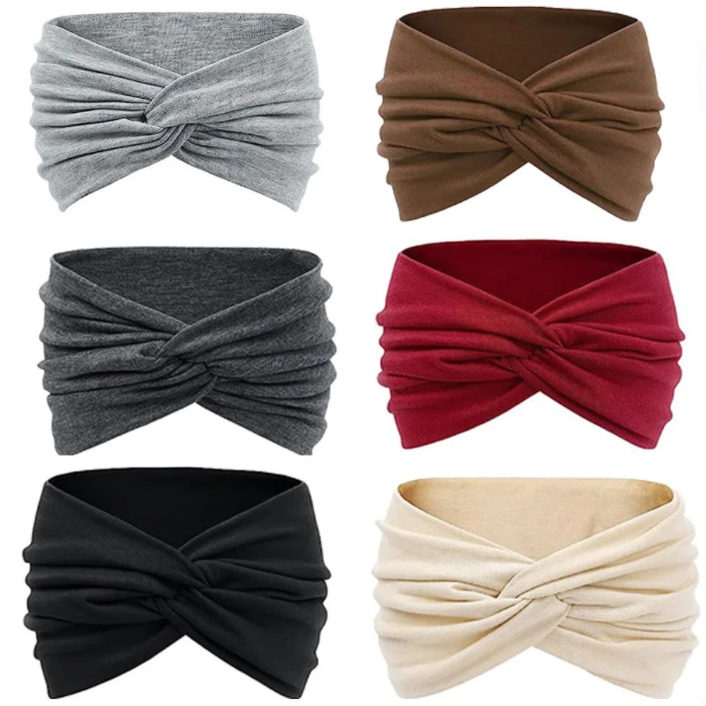 Bandeau large coréen en tricot à nœud croisé pour femme, bandeau uni élastique pour le sport et le yoga, accessoire pour cheveux de fille.