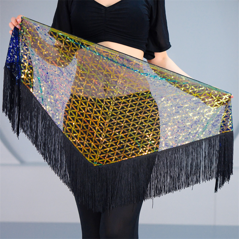 Écharpe de hanche de danse du ventre avec glands et paillettes, Mini jupe portefeuille triangulaire pour femmes, Performance orientale, Costume à franges, pratique d'entraînement