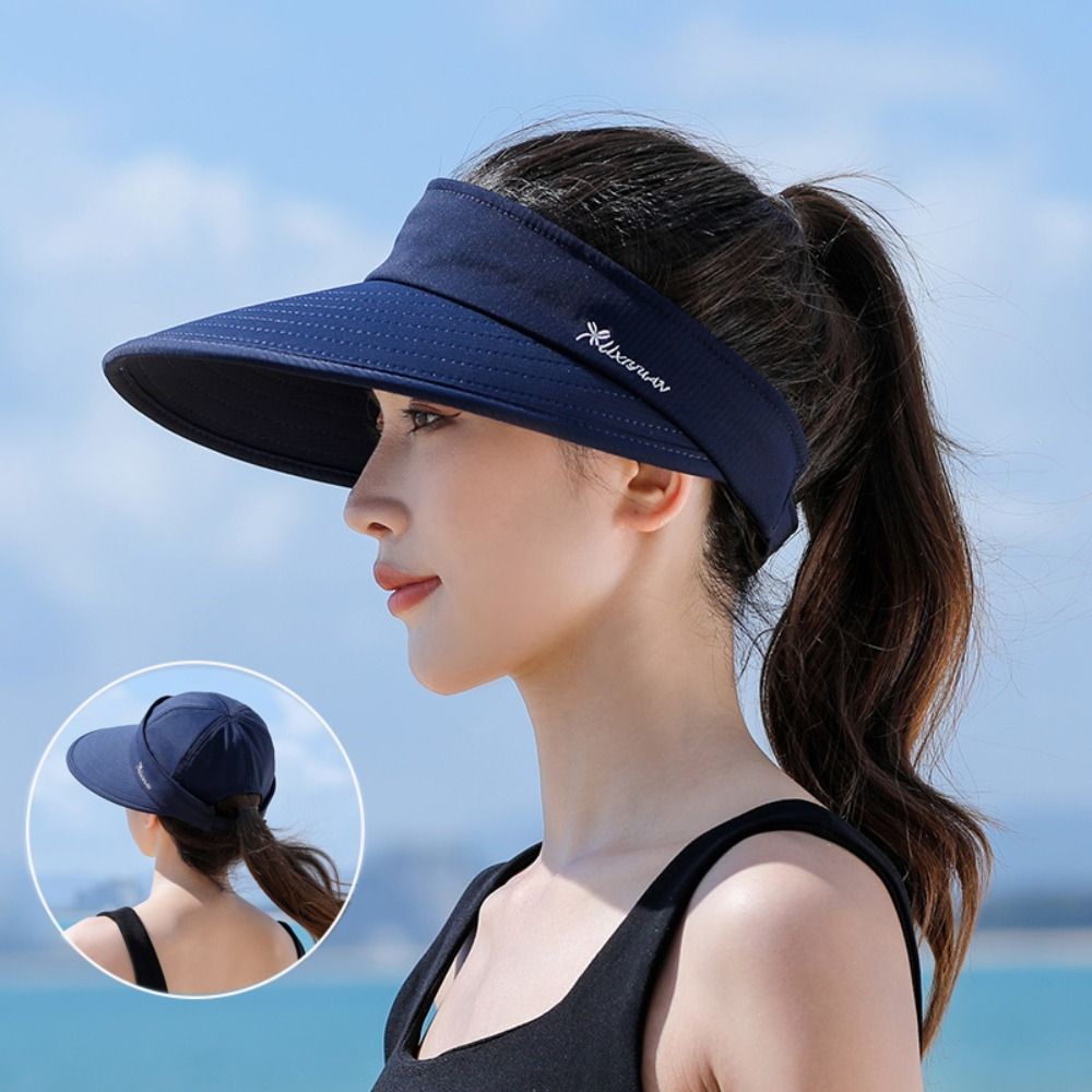 Chapeau de soleil décontracté à large bord pour femme, pliable et détachable, avec ouverture pour queue de cheval, réglable, protection UV, idéal pour la plage