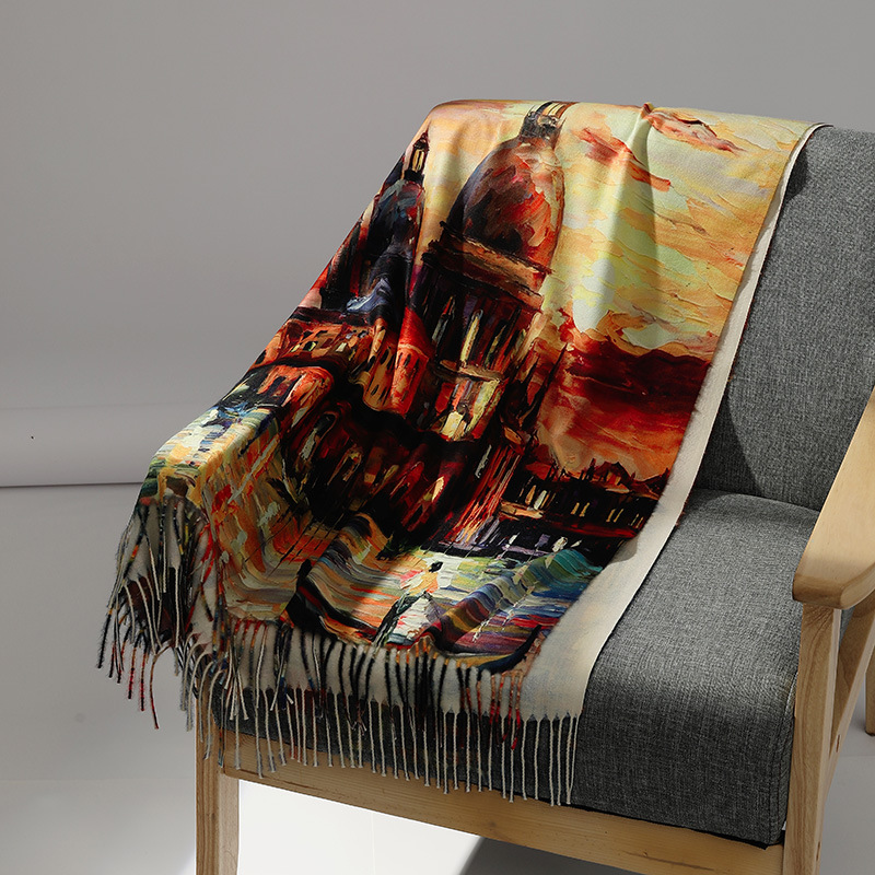 Écharpe en cachemire pour femme, châle imprimé Pashmina, couverture, écharpes, enveloppes, peinture à l'huile, marque de luxe, chaud, hiver