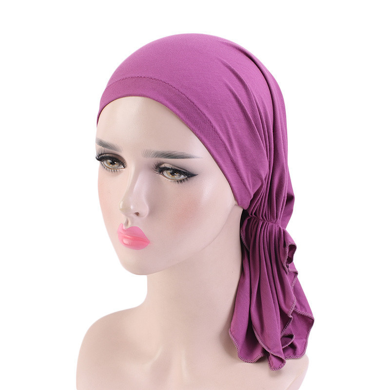Élastique femmes Modal coton à volants Turban casquettes musulman foulard Bonnet pré-attaché Hijab bandeau casquette doux dame perte de cheveux chimio casquette